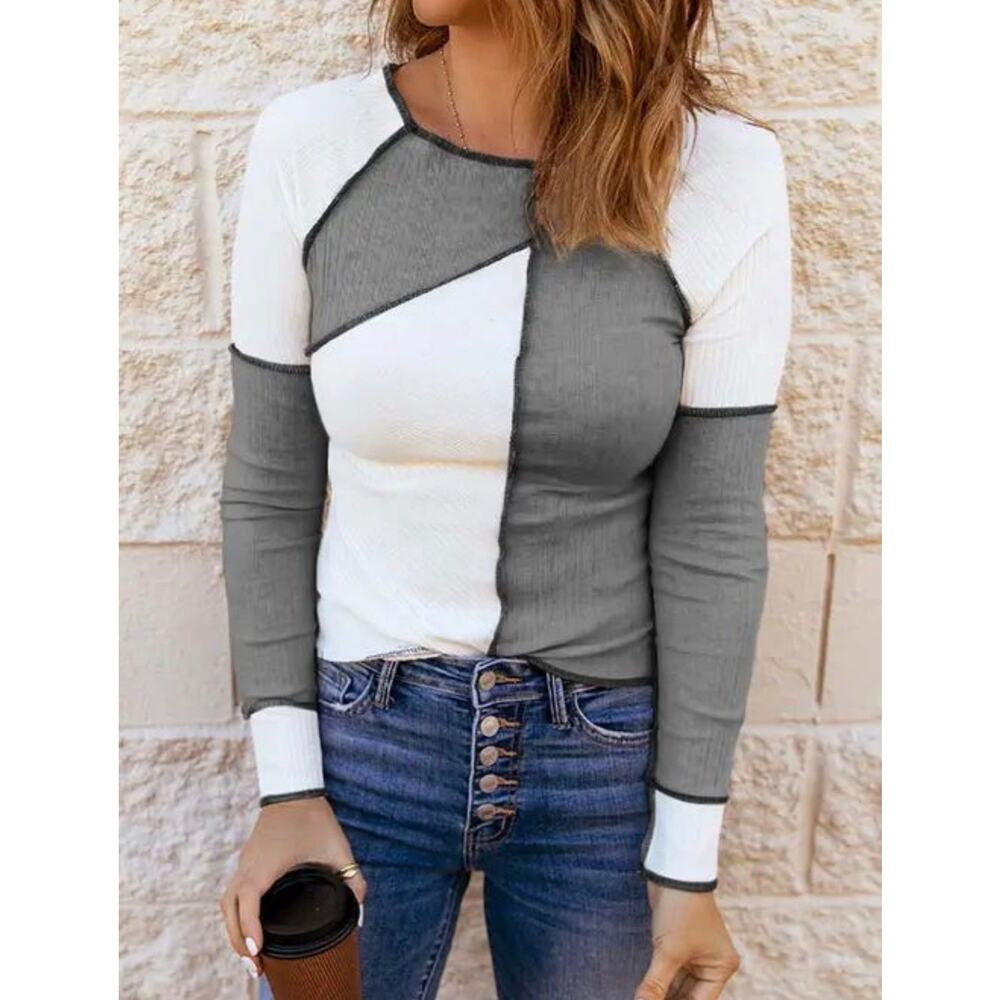 NWOT Irregular Color Block Seaming Trim Rib Knit Top